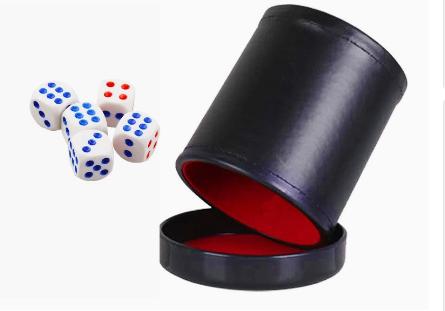 Board Game Yahtzee - Deri Zar Kapaklı Bardak Yeşil Kırmızı