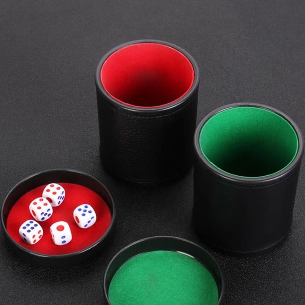 Board Game Yahtzee - Kapaklı deri barbut kutusu yeşil kırmızı